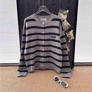 Miu Miu Gray and Black Striped Cardigan
